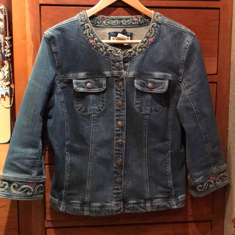 Embellished Denim Jacket w 3/4 Sleeves
